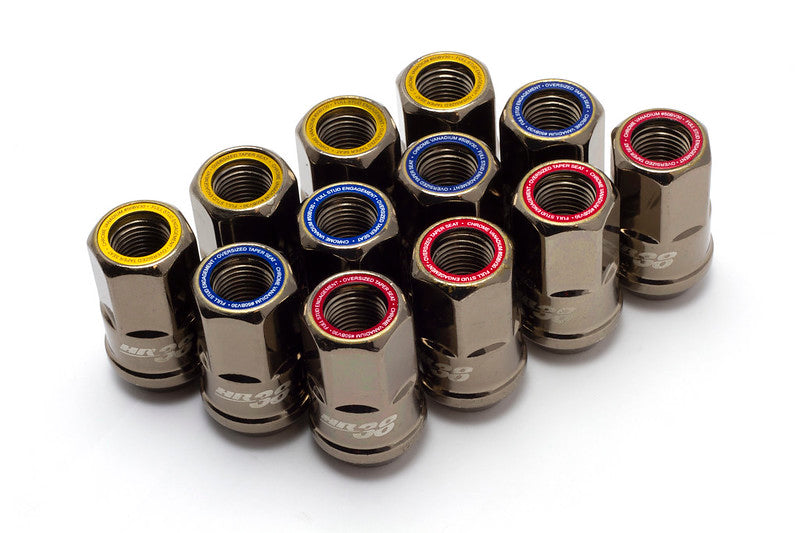 Muteki HR38 Open End Lug Nuts 12x1.25 Titanium Chrome / Yellow 