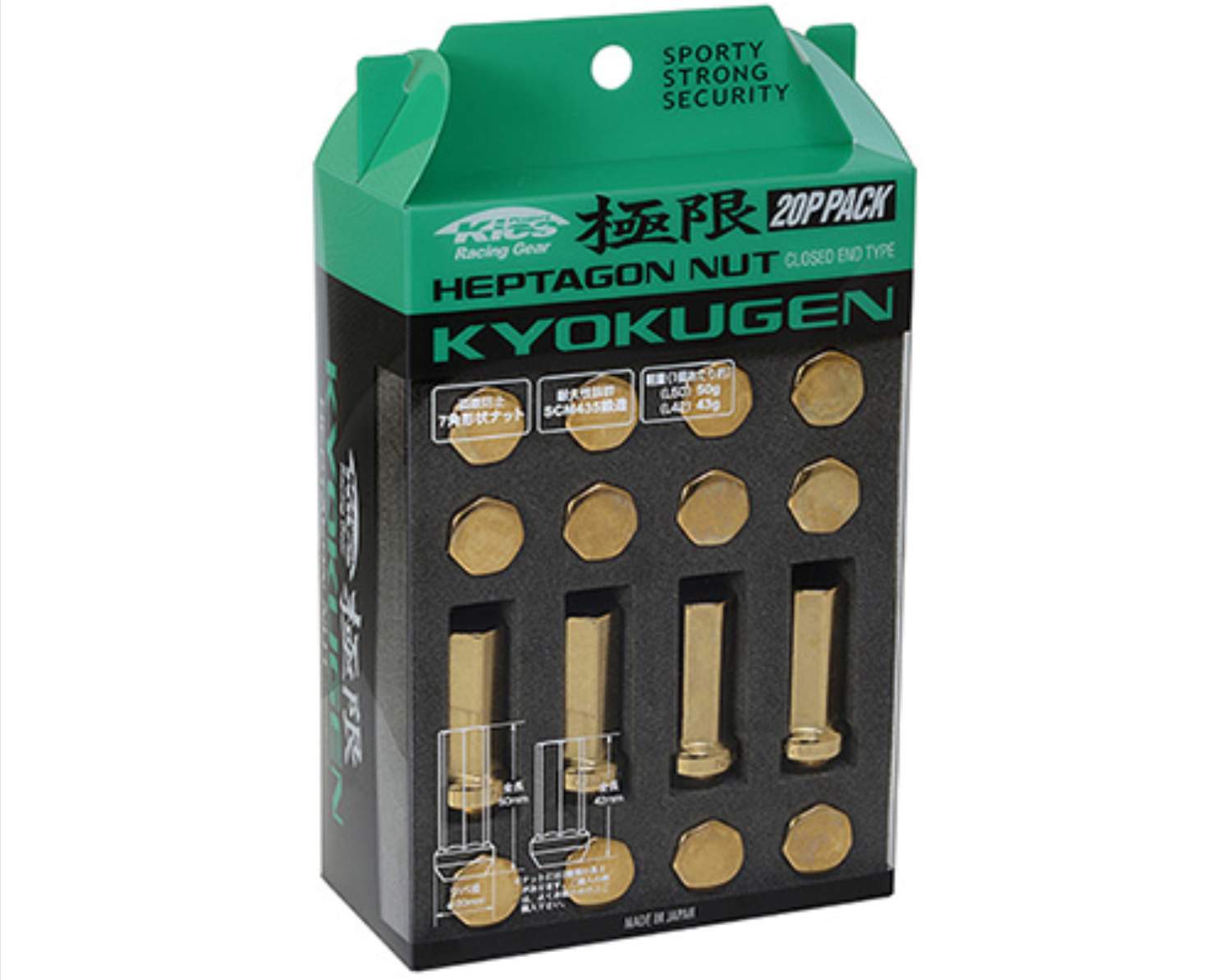 Project Kics Kyokugen Gold 50mm M12X1.50 Heptagon Nut 20 Pieces