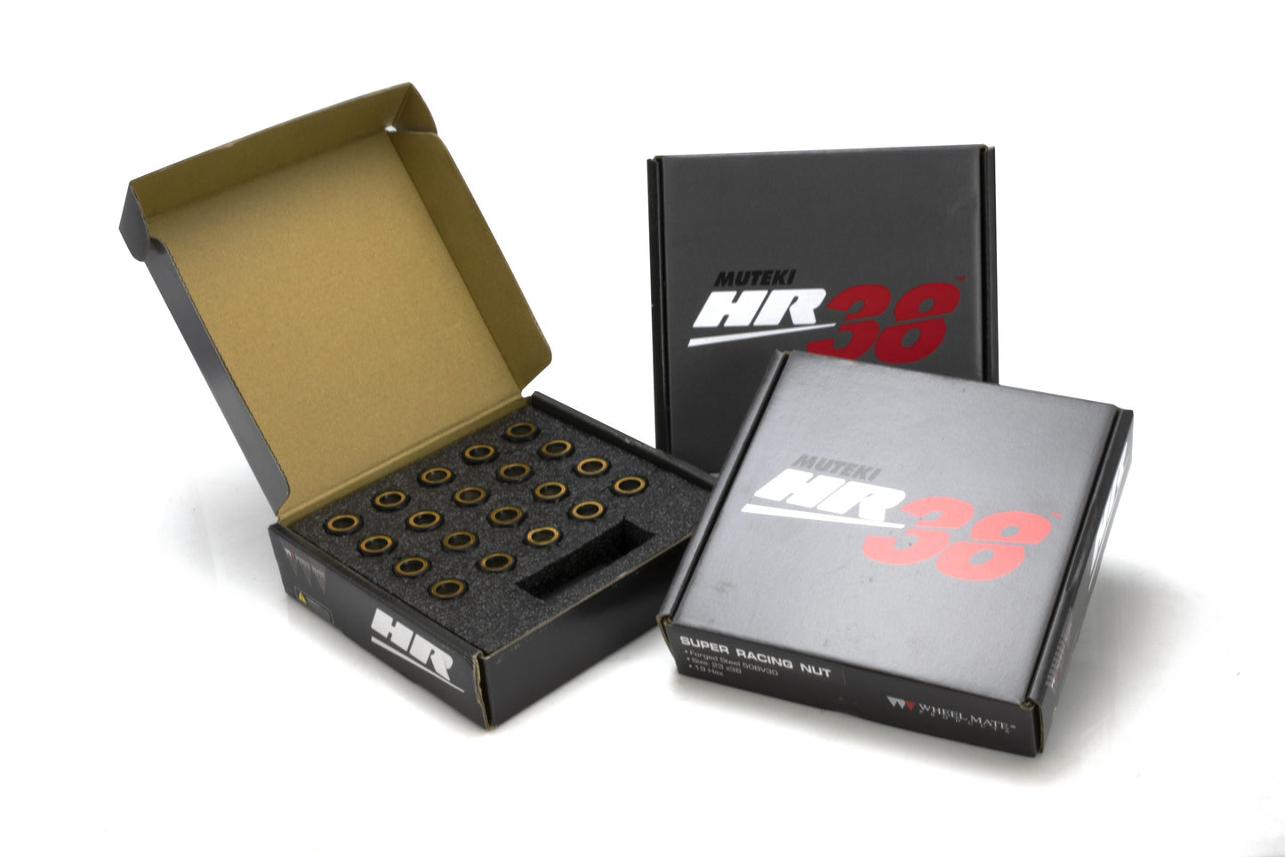 Muteki HR38 Open End Lug Nuts 12x1.25 Black Chrome / Red Ring